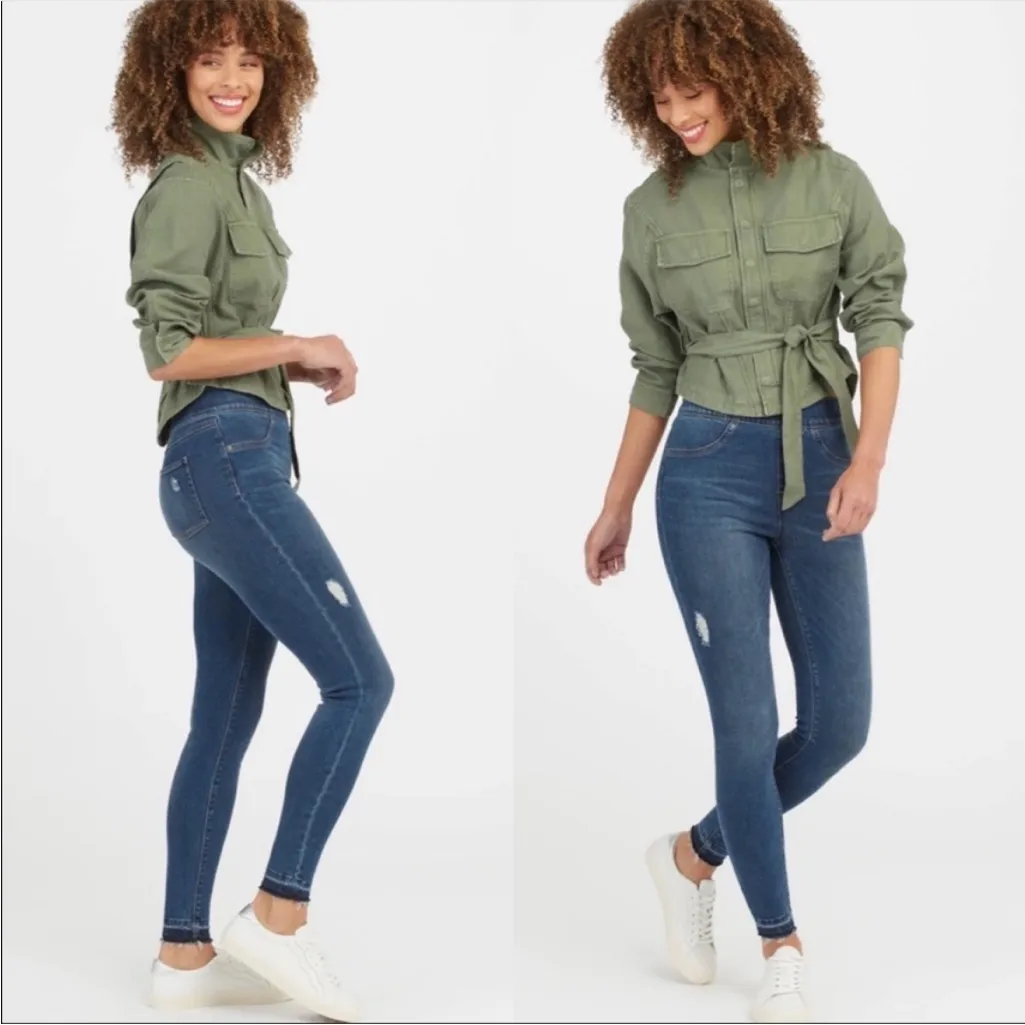 Spanx Pull On Mid-Rise Distressed Jean Raw Hem Jegging, Medium - Image 2