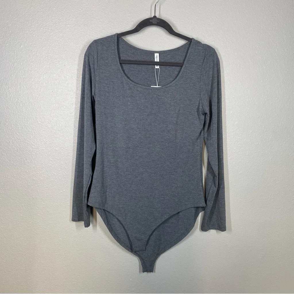 Grey Round Neck Basic Bodysuit Size 2XL Gray - Image 2