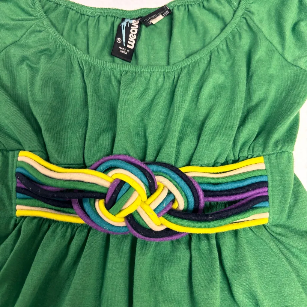 Weavers by FANG Vintage Green Baby Doll Top Y2K Braided Knot Indie Size Medium - Image 2
