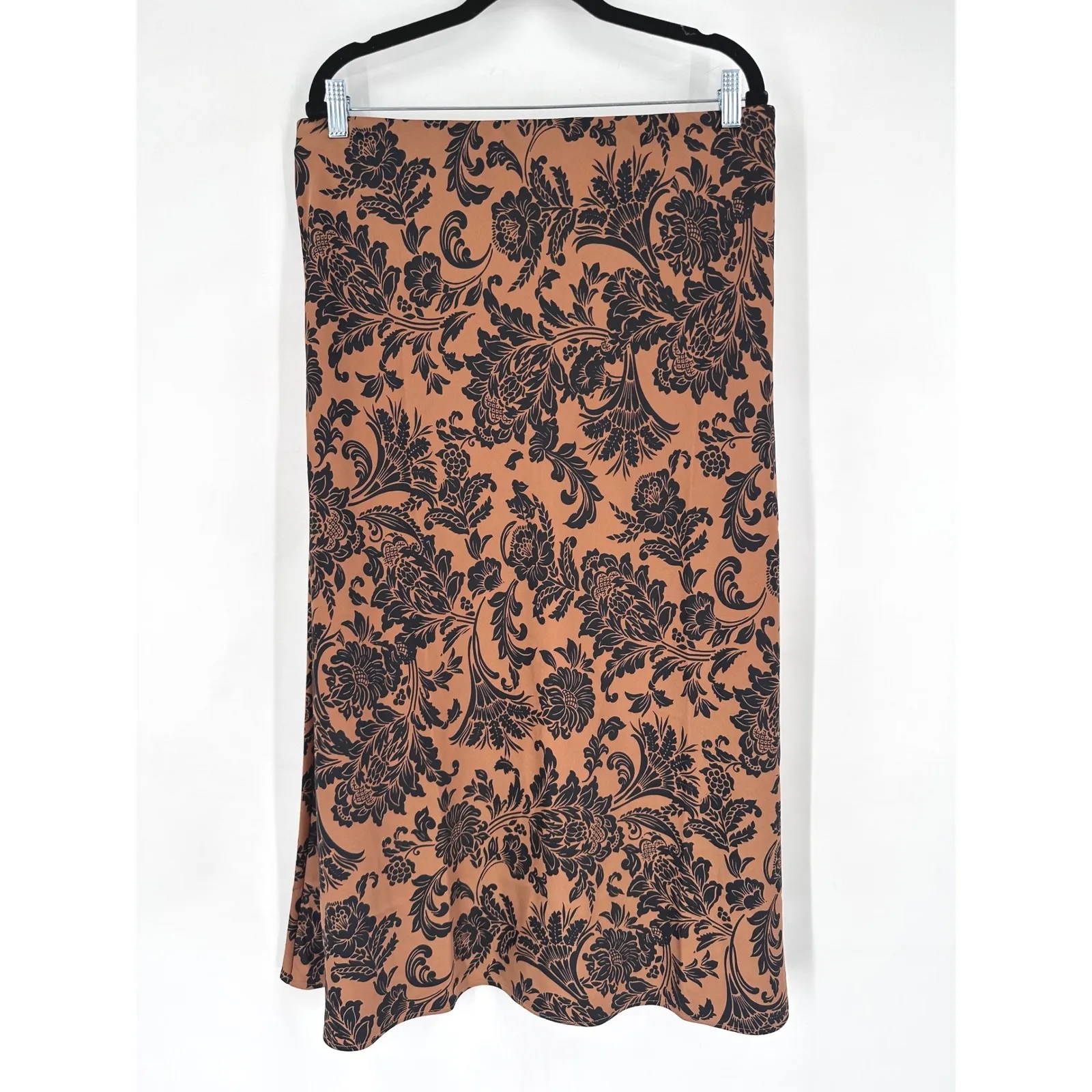 Soft Surroundings Size XL Midi Skirt Brown Black Floral Satin Brocade Whimsygoth - Image 6