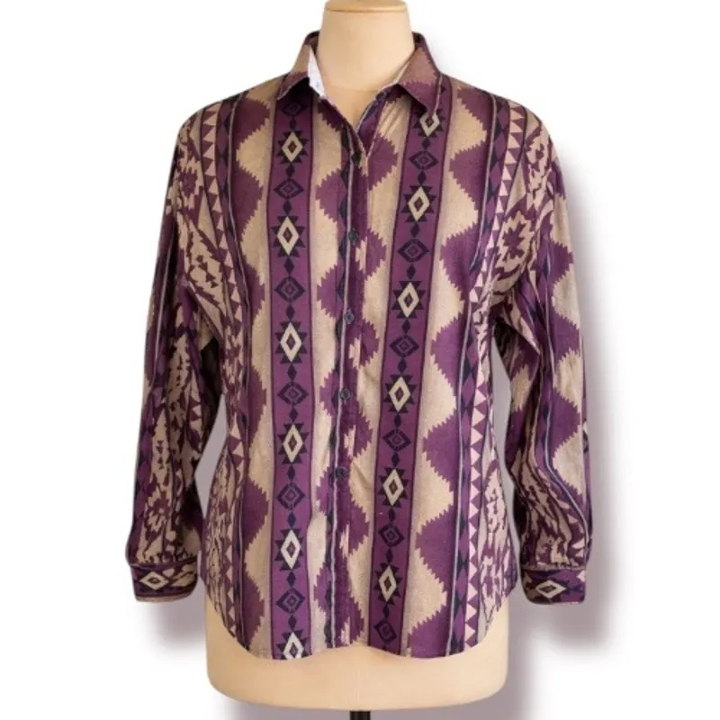 Vintage Roper Purple Tan Southwestern Aztec Western Button Up Shirt XL Boho Top Size 18 - Image 2