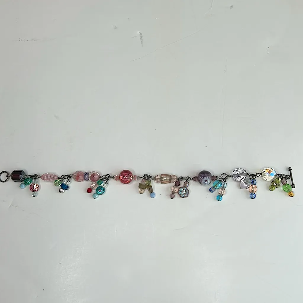 Handmade pink and purple fairycore bracelet glass and crystal dangling beads - Image 5