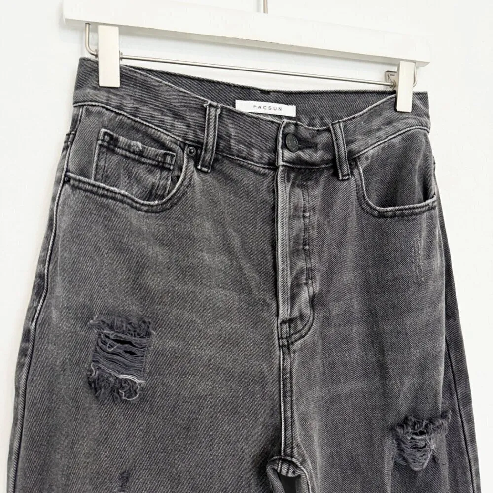 Pacsun High Rise Straight Leg Distressed Ripped Faded Black Jeans Grunge Size 26 - Image 4
