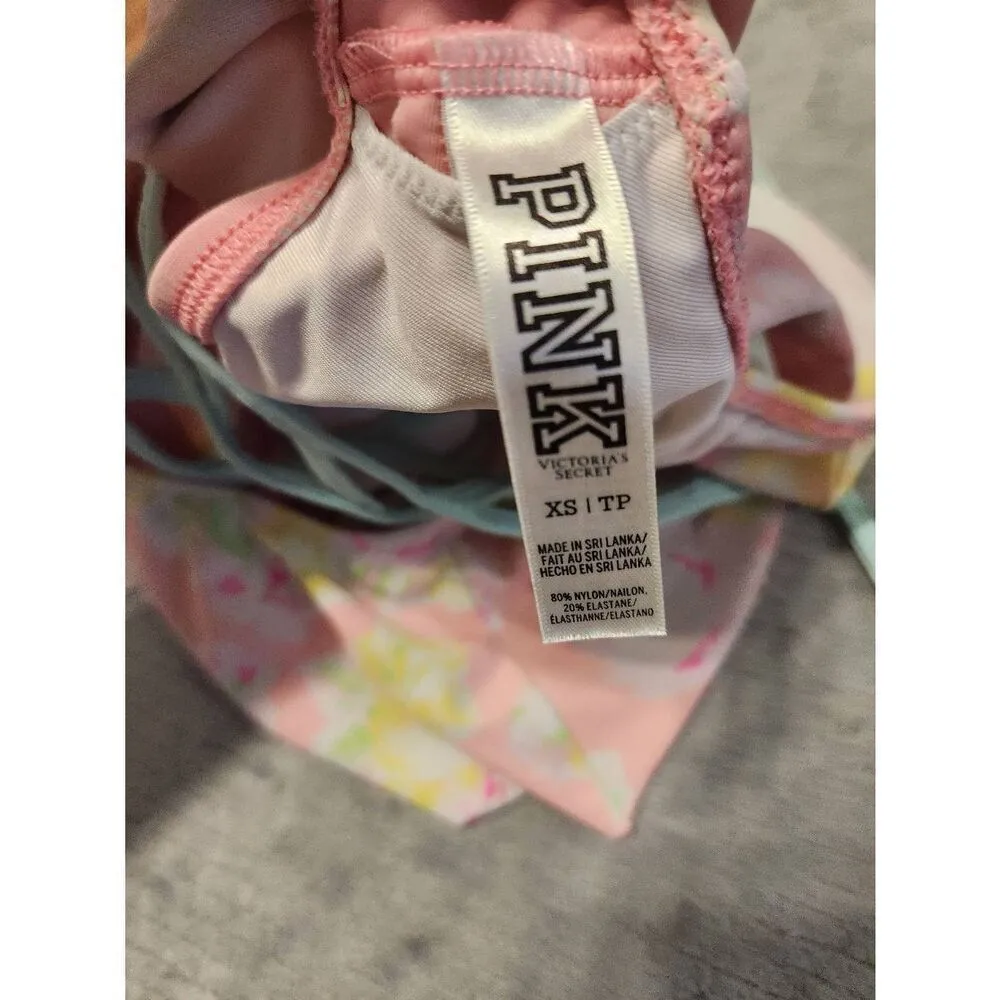 Victoria's Secret Pink XS Flounce Halter Bikini Top Pink Floral - Image 3