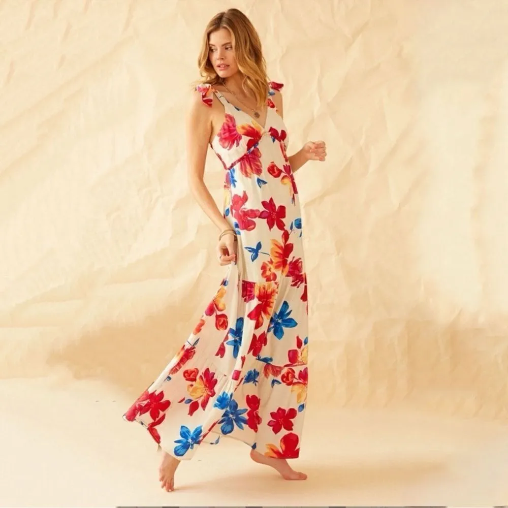Anthropologie Skies Are Blue Floral V Neck Tie Strap Maxi Dress Size L - Image 8