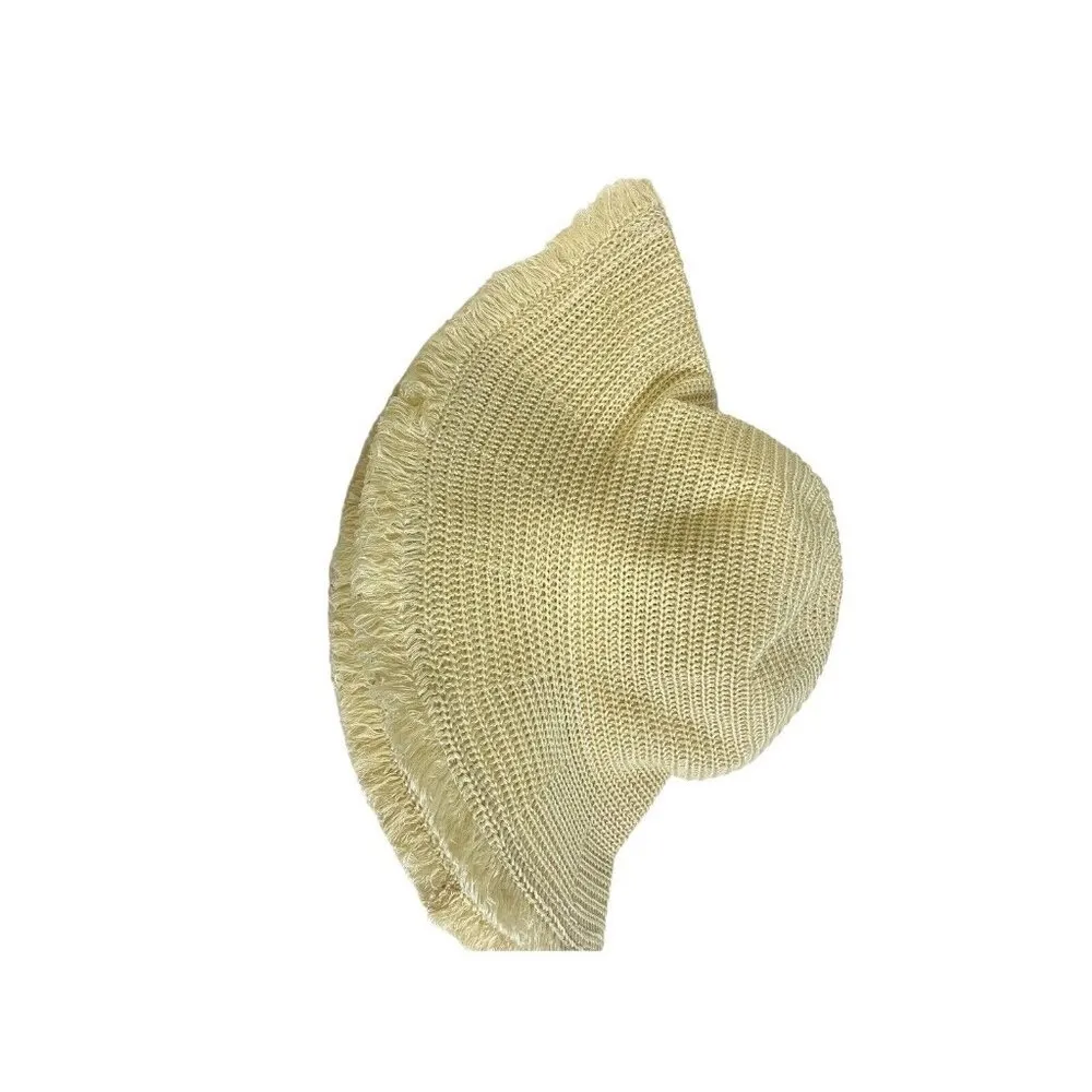 Straw Hat Womens OS Frayed Edge Beach Vacation Tan Packable - Image 5