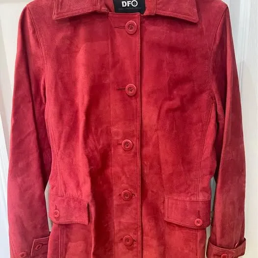 Women's Red Suede Jacket Size 4 w/ Satin Liner - Image 3