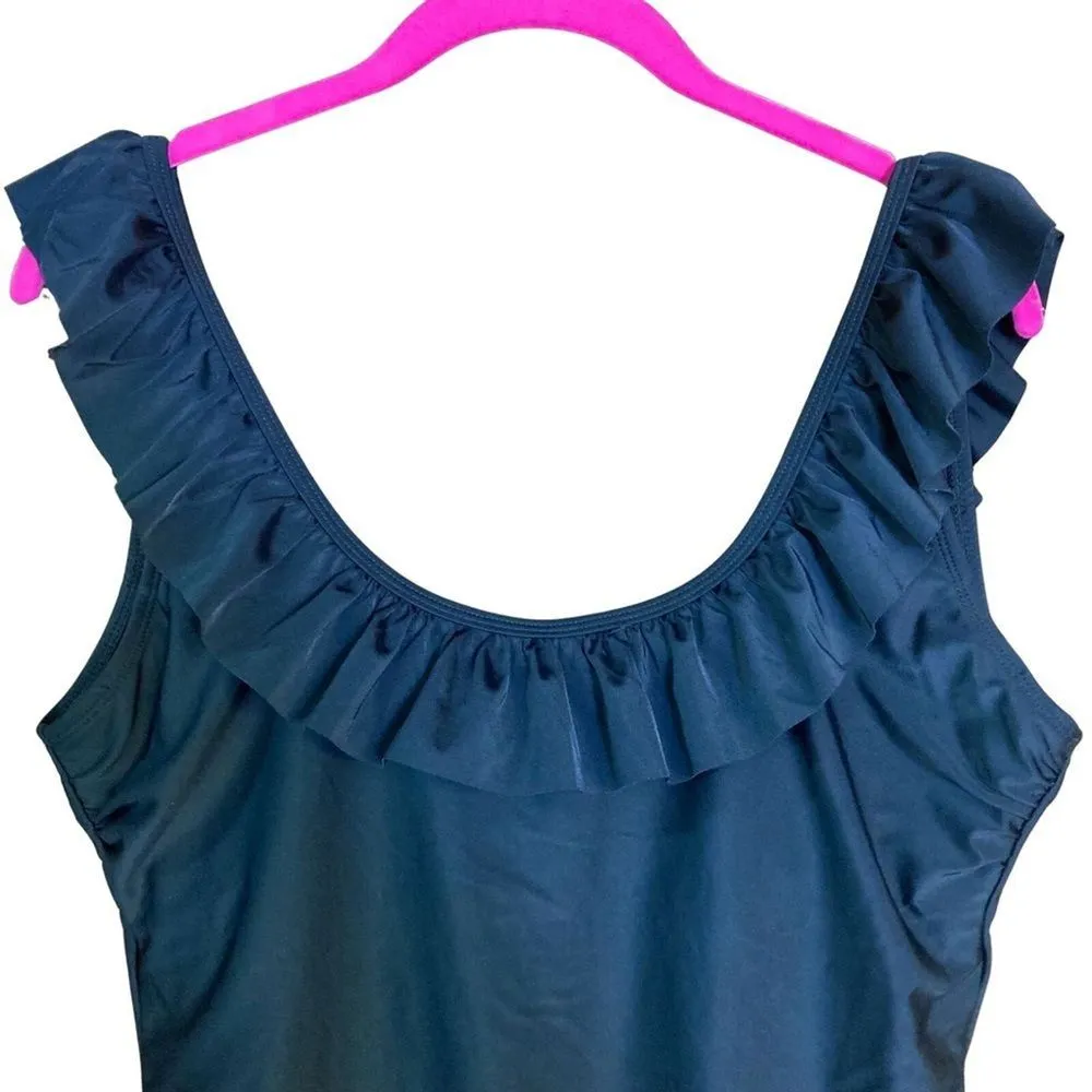 Sugar Coast Women's‎ Swimsuit Sz L Black Ruffle Trim One Piece Size L - Image 2