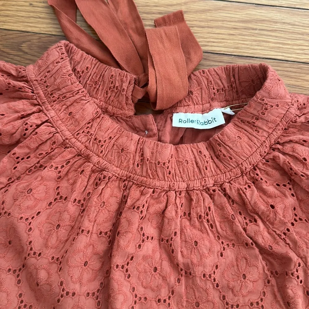 NWOT Roller Rabbit Glyn eyelet embroidered blouse Thanksgiving floral jewel neck - Image 3