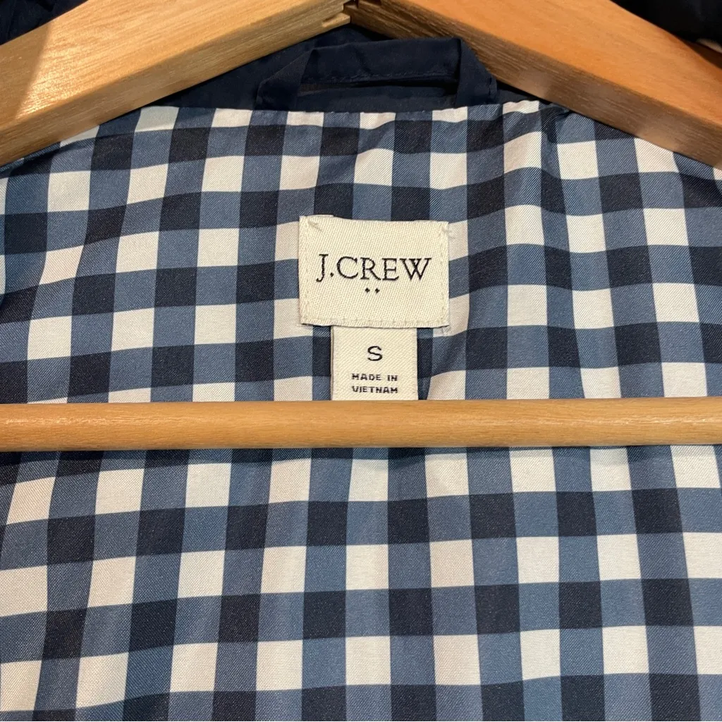 J.Crew Womens S Navy Blue Puffer Zip Up Vest Gingham Print Snap Buttons Preppy - Image 12