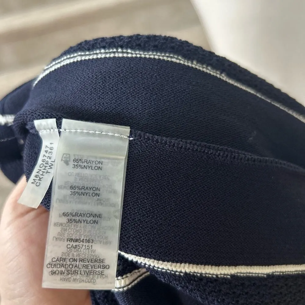 Calvin Klein Navy & White Striped Knit A-Line Sheath Career Dress - Image 5