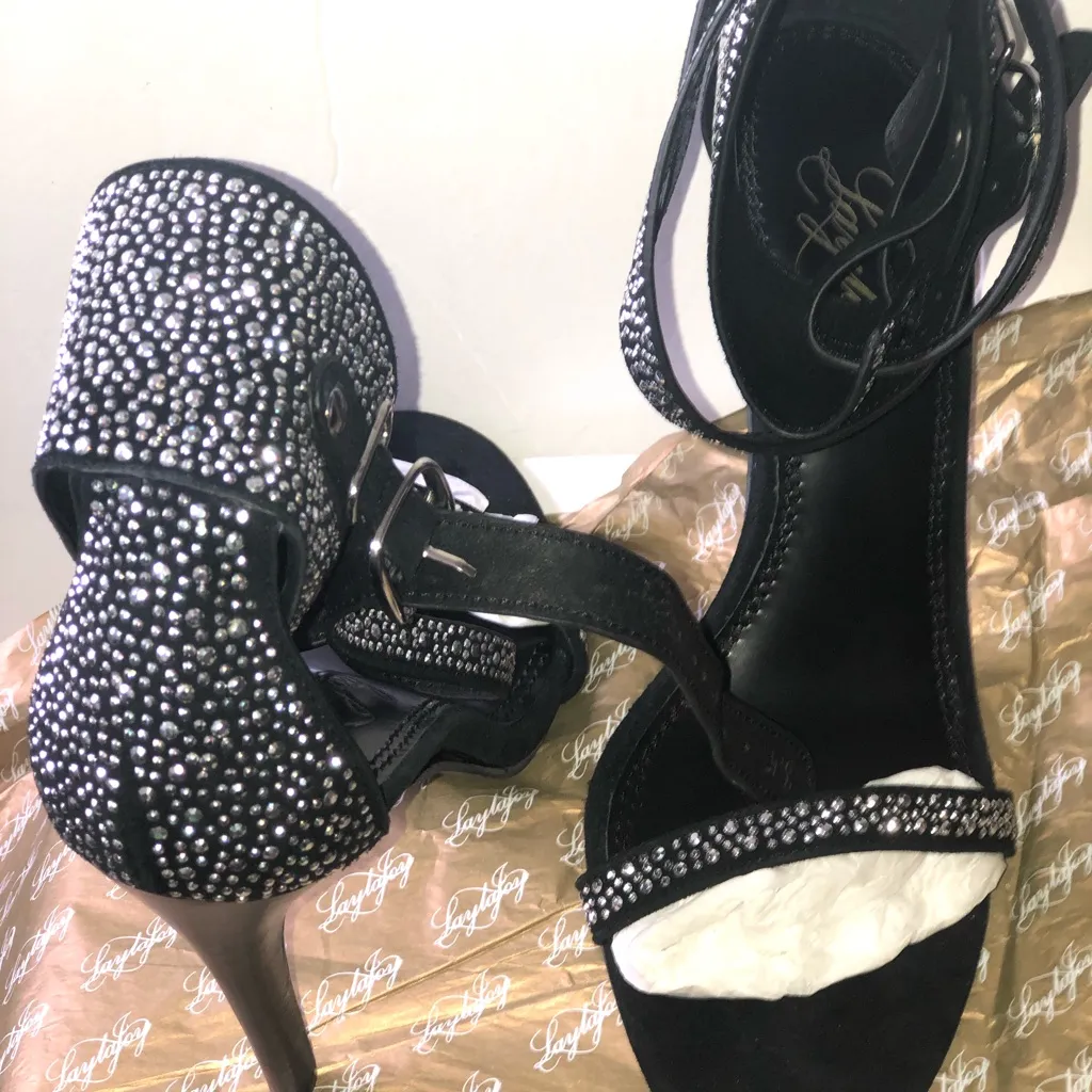 Layla joy shoe Sasha with studs kid suede heels Black Size 8.5 - Image 3