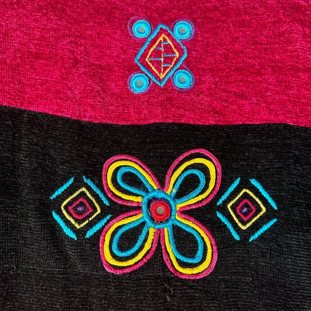 Vtg 90s Allure Womens Large Button Up Patchwork Hippie Toggle Long Sleeve Coat Pink - Image 10