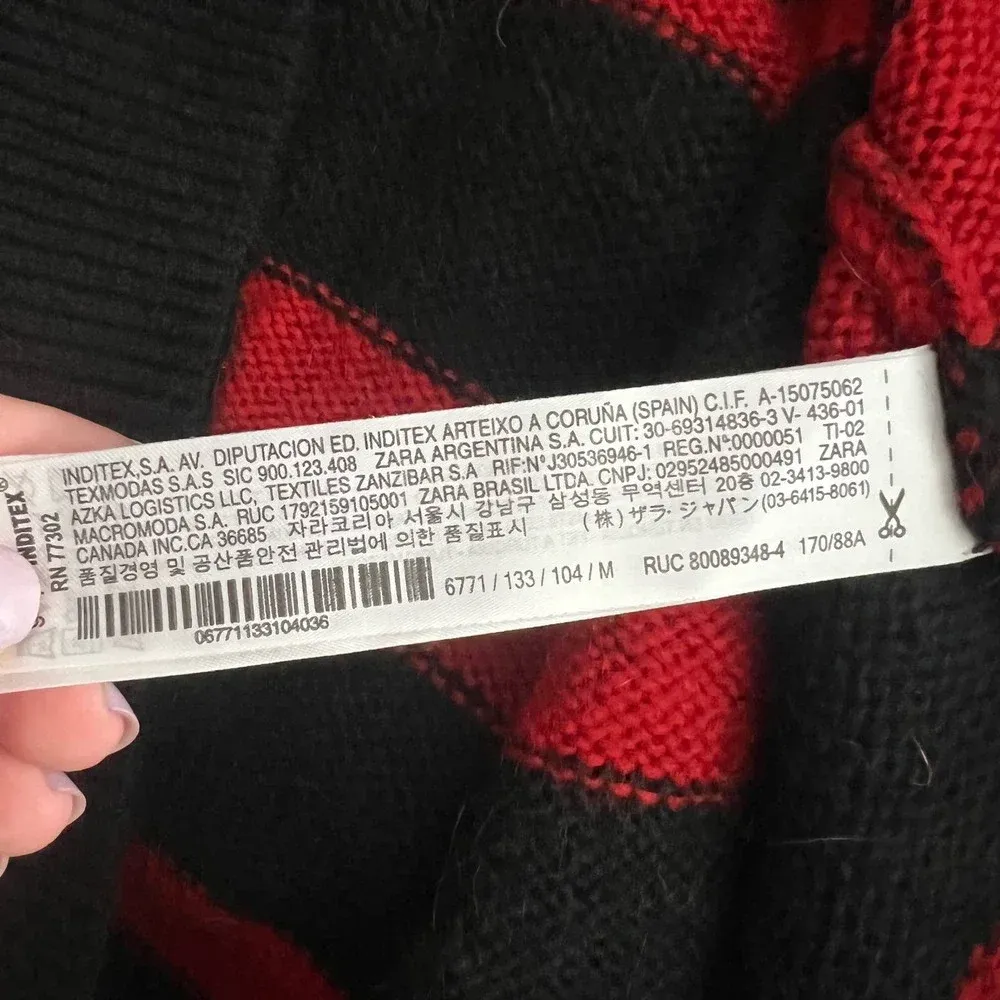 Zara Striped Sweater with Tulle Neck Red‎ Black Size Medium - Image 12