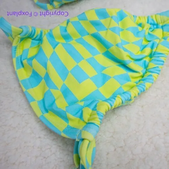 New! Set! It’s Now Cool x Free People checkered wave lime green bikini set, S Blue - Image 7
