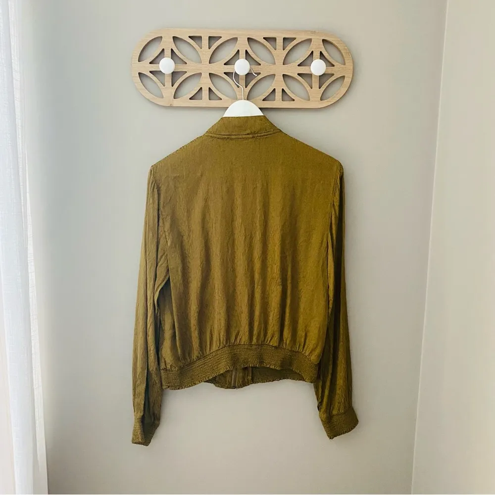 Maeve by Anthropologie Silky Bomber Jacket Green Sz Small - Image 8