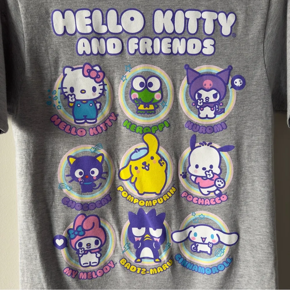 Hello Kitty and Friends Grey Graphic T-Shirt Cotton Blend Short Sleeve Casual S - Image 3