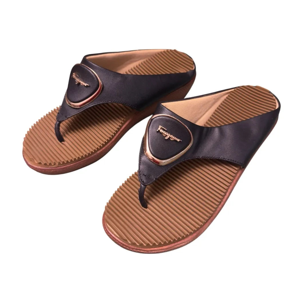 Salvatore Ferragamo Two-Tone Leather Sandals Women’s 39 Black Tan Quiet Luxury - Image 6