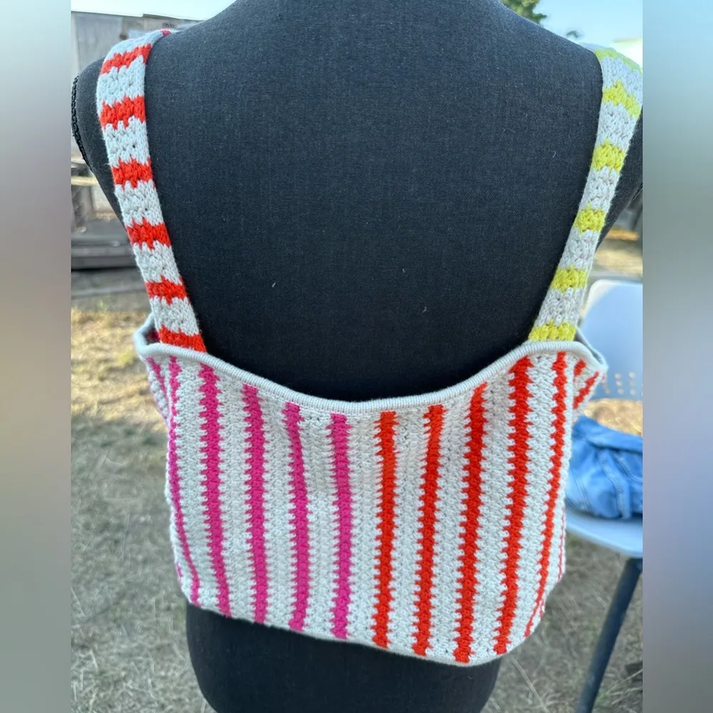FUTURE Collective Alamo Moelle XXL WOMENS Striped Crochet Tank Top Red - Image 2