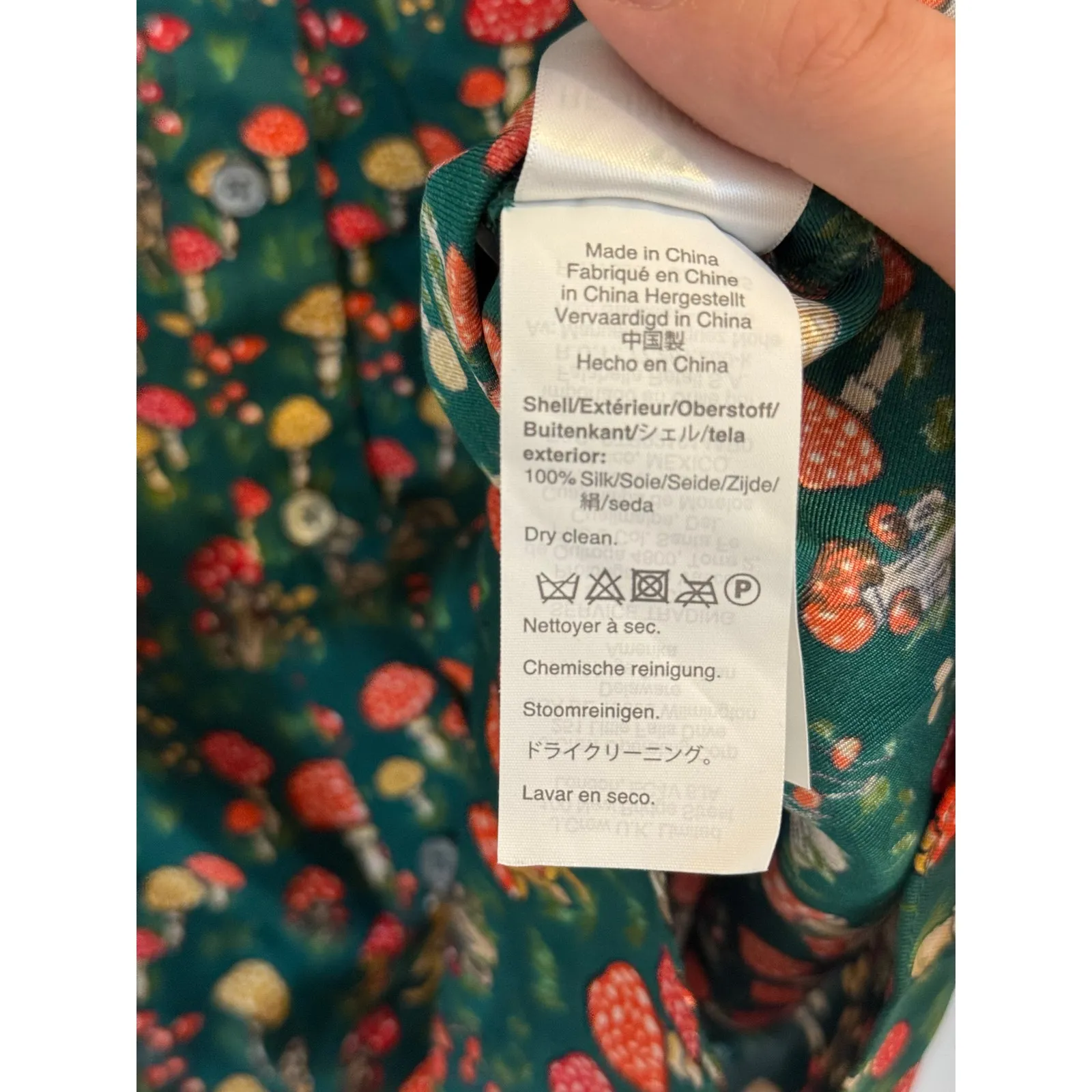 J. Crew Collection silk twill ruffle collar top mushroom floral size M - Image 4