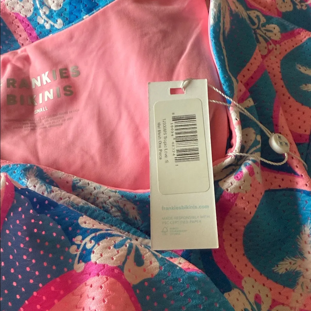 NWT  Frankies Bikinis Mel Mesh High Neck One Piece Swimsuit Tropic Love Small - Image 5