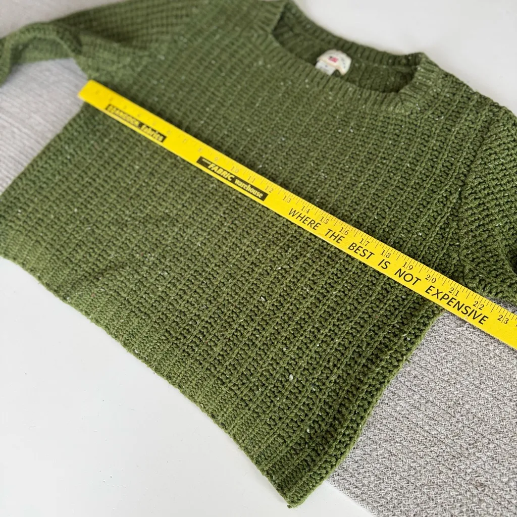 Vintage 90s County Seat Olive Green Ramie Cotton Chunky Knit Crop Sweater S - Image 8