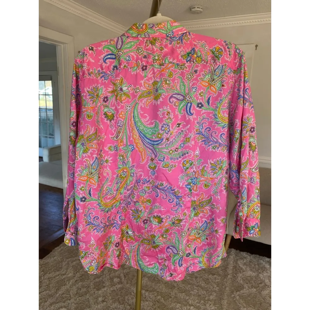 Lauren Ralph Lauren Paisley Button-Up Shirt Pink Preppy Scandi XL Black Label - Image 3