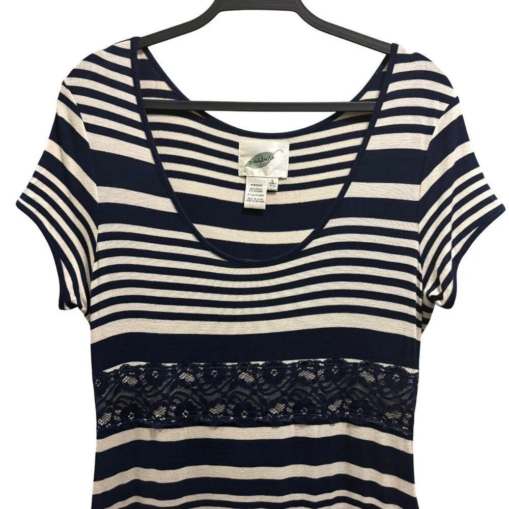 Nurture Striped Maxi Dress With Lace Insets Size L Short Sleeve Scoop Neck Blue Size L - Image 3