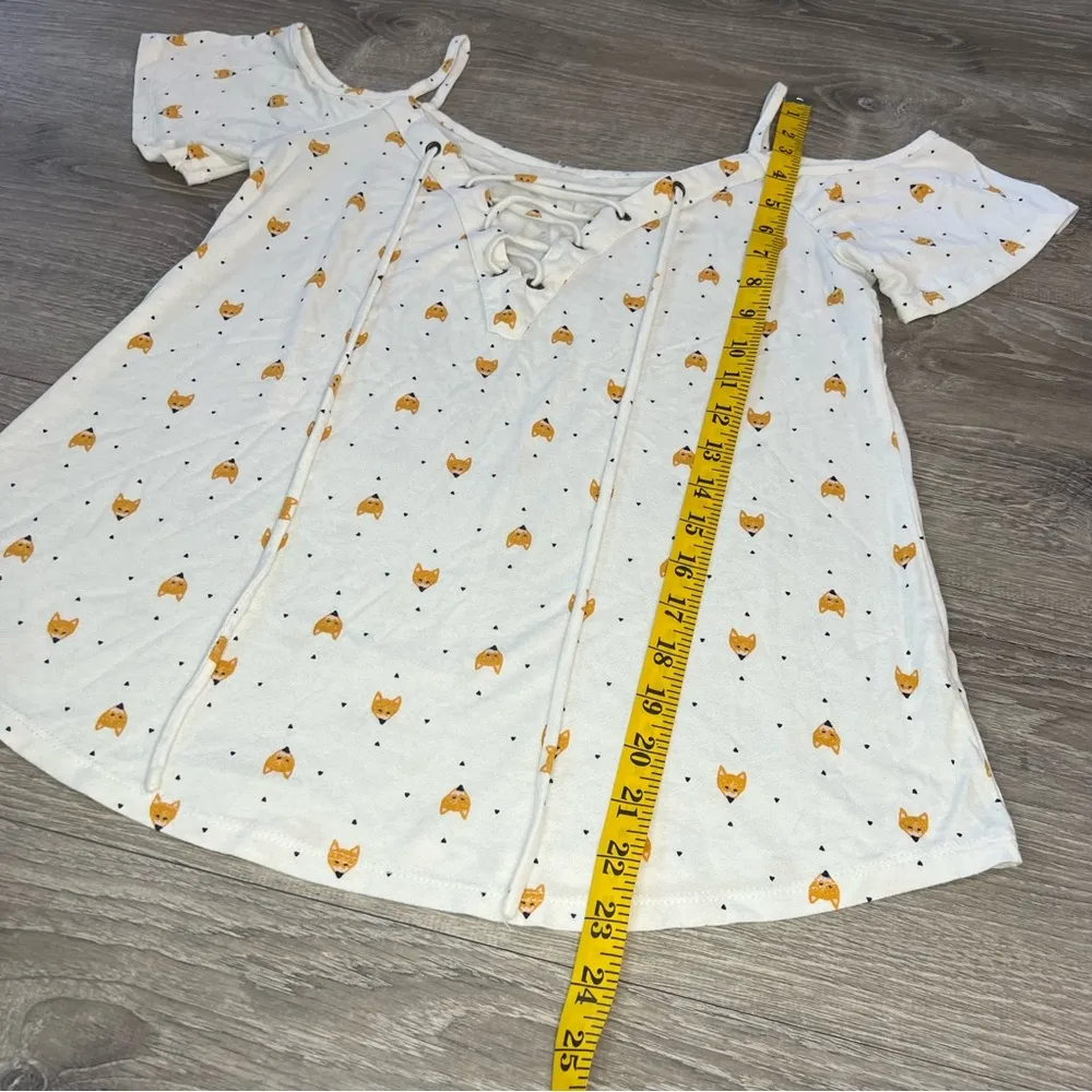 Fox Cold Shoulder Lace Up V neck Top Blouse S/M White Size M - Image 5