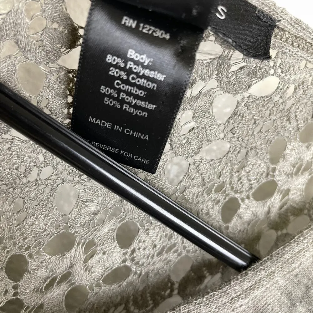 Ali Miles Top Gray Button Up Layered Crochet Shirt Sheer Knit Womens Large - Image 10