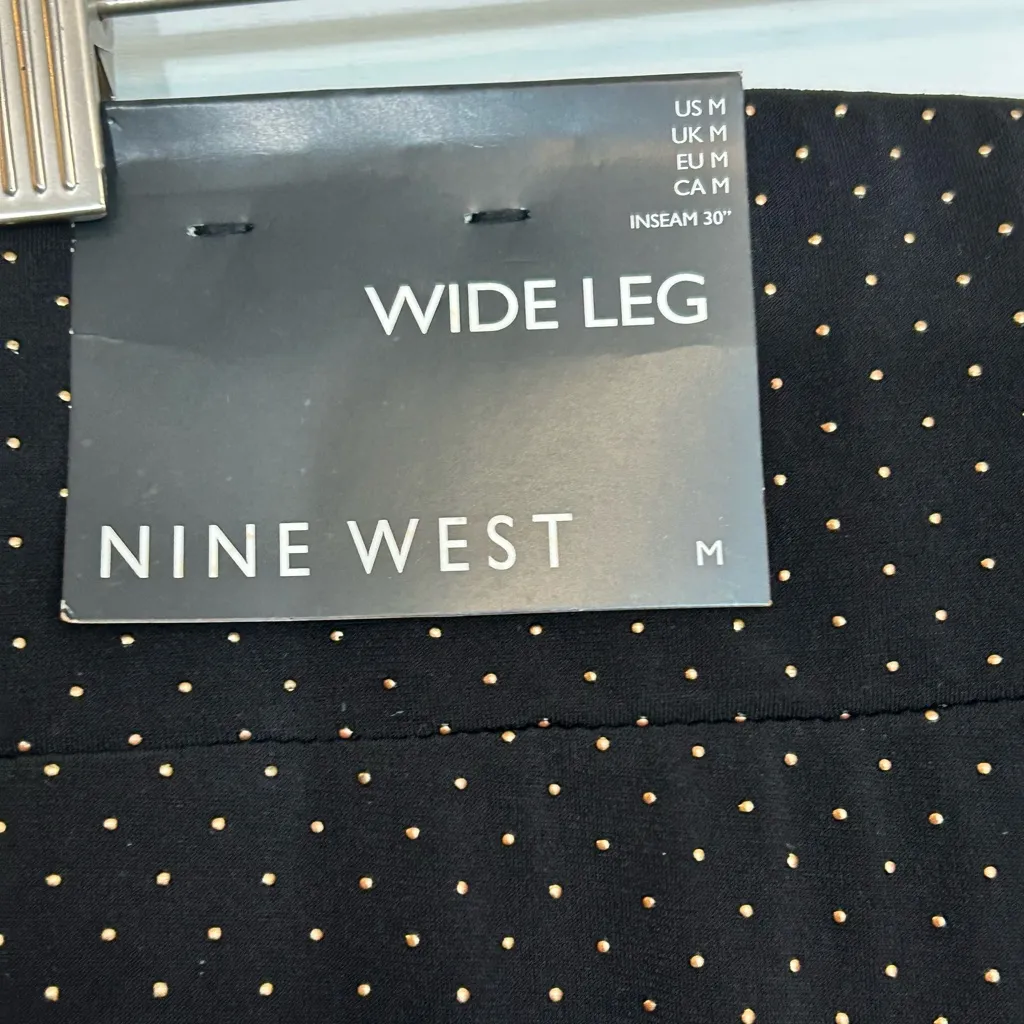 Nine West black gold studded wide leg flowy palazzo pull on pants NWT medium - Image 13