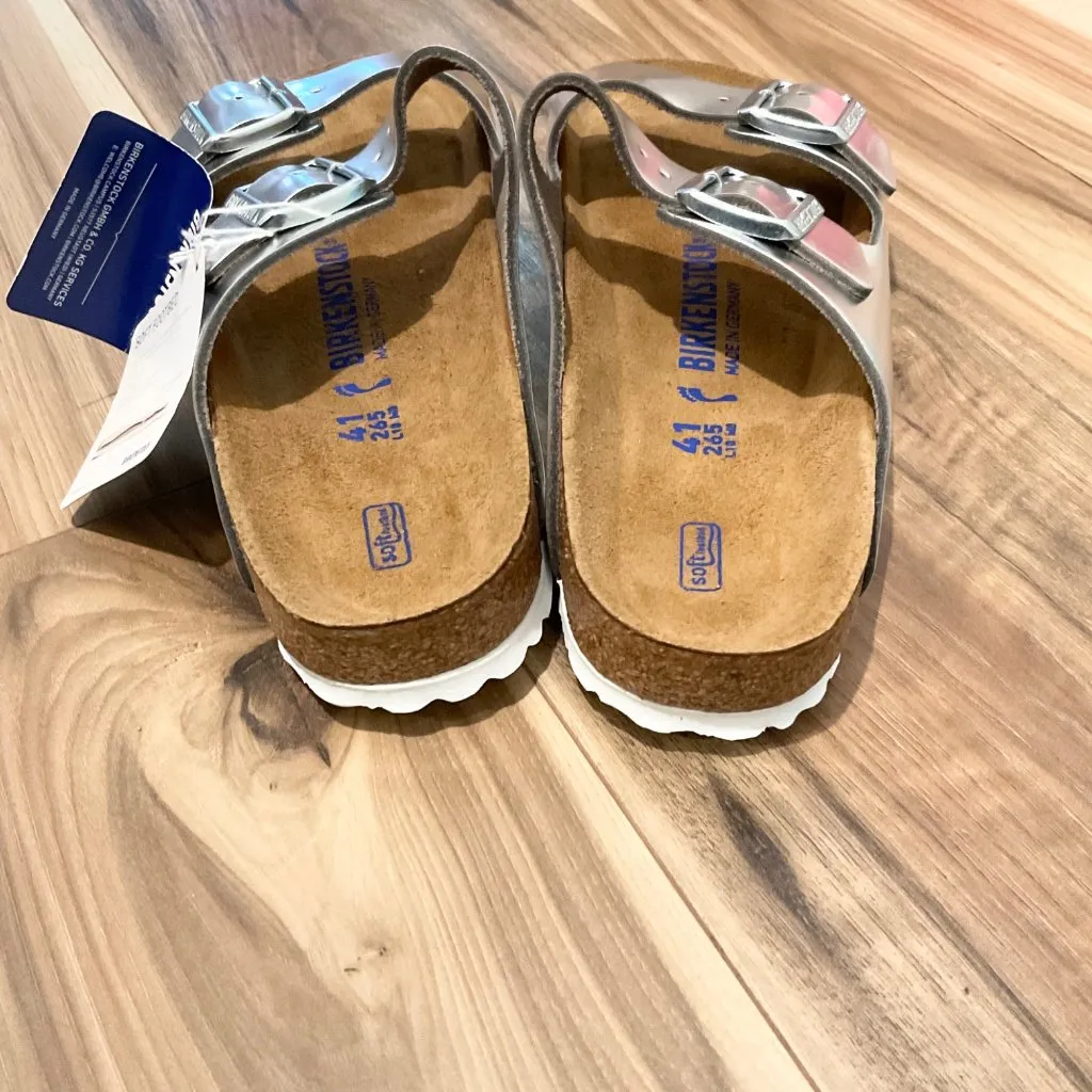 NWT Birkenstock Arizona Soft Footbed Metallic Silver Leather Sandals EU41 us10.5 - Image 3