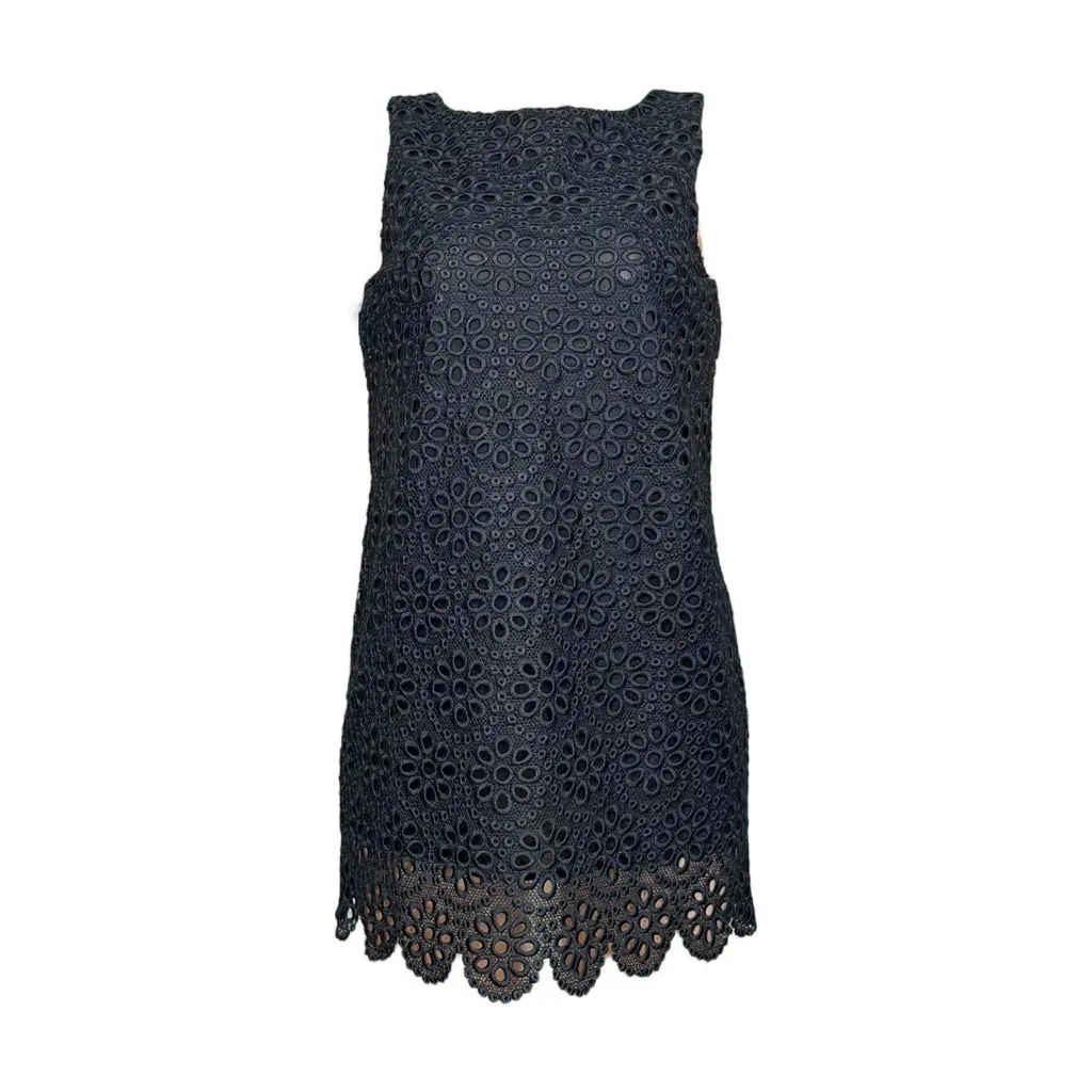 HILL HOUSE Charlie Shift Mini Dress, Black Scallop Lace, XS - Image 14