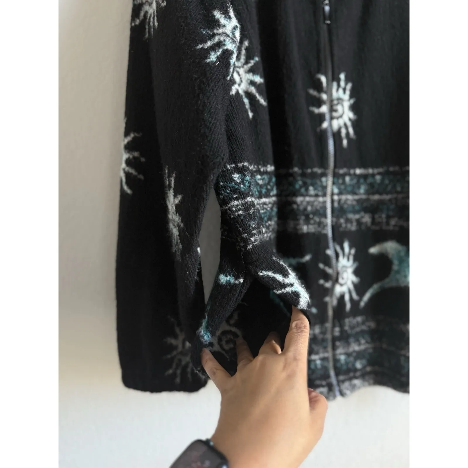 VTG Bear Ridge Outfitters Women's XL Full Zip Jacket Native Fleece Western USA Black - Image 8