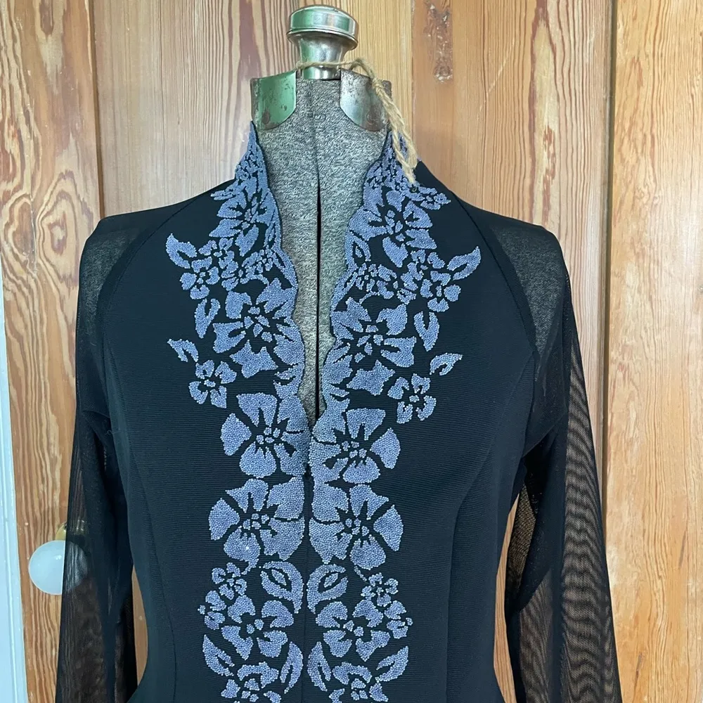 Vintage Beaded Sheer Festive Witchy Whimsy Goth Floral Beaded Top Sz Small Black - Image 3