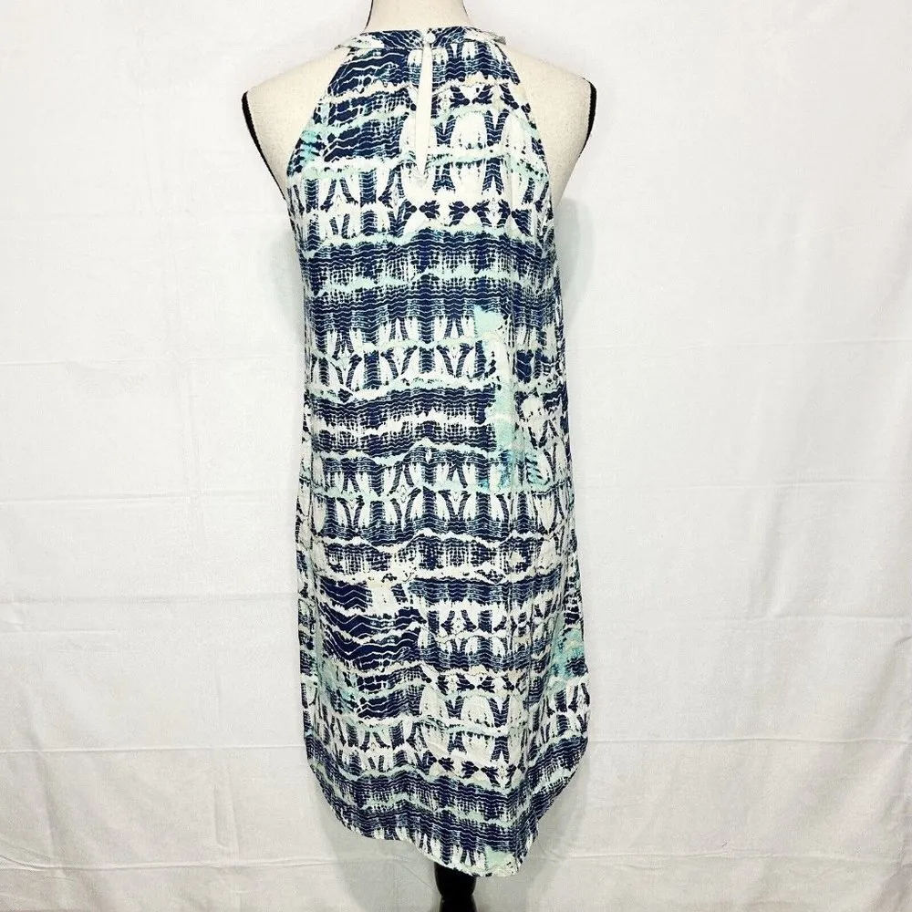 Nicole Miller 100% Linen Halter Sleeveless Tie-Dye Blue Aqua Short XS Dress - Image 7