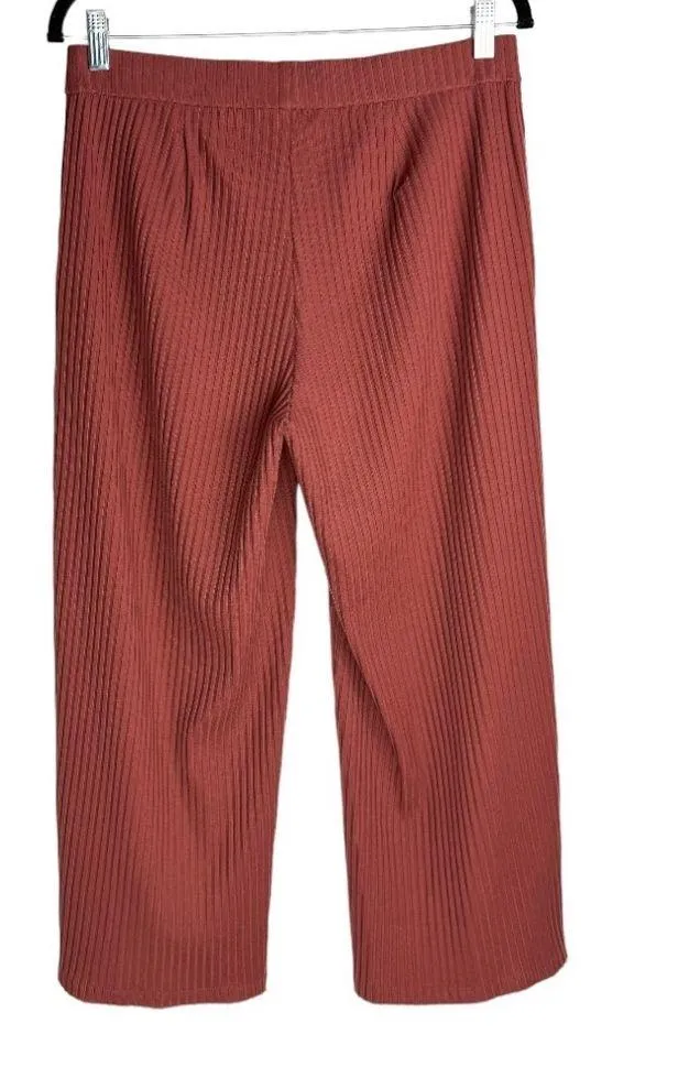 Eileen Fisher Wide Leg Ribbed Stretch Pants Sz Small Terracotta Rust - Image 5