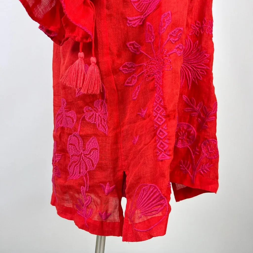 NWOT Johnny Was Ramie Embroidery Ruffles Red Luciana Tie Front Sleeve Dress XL - Image 7