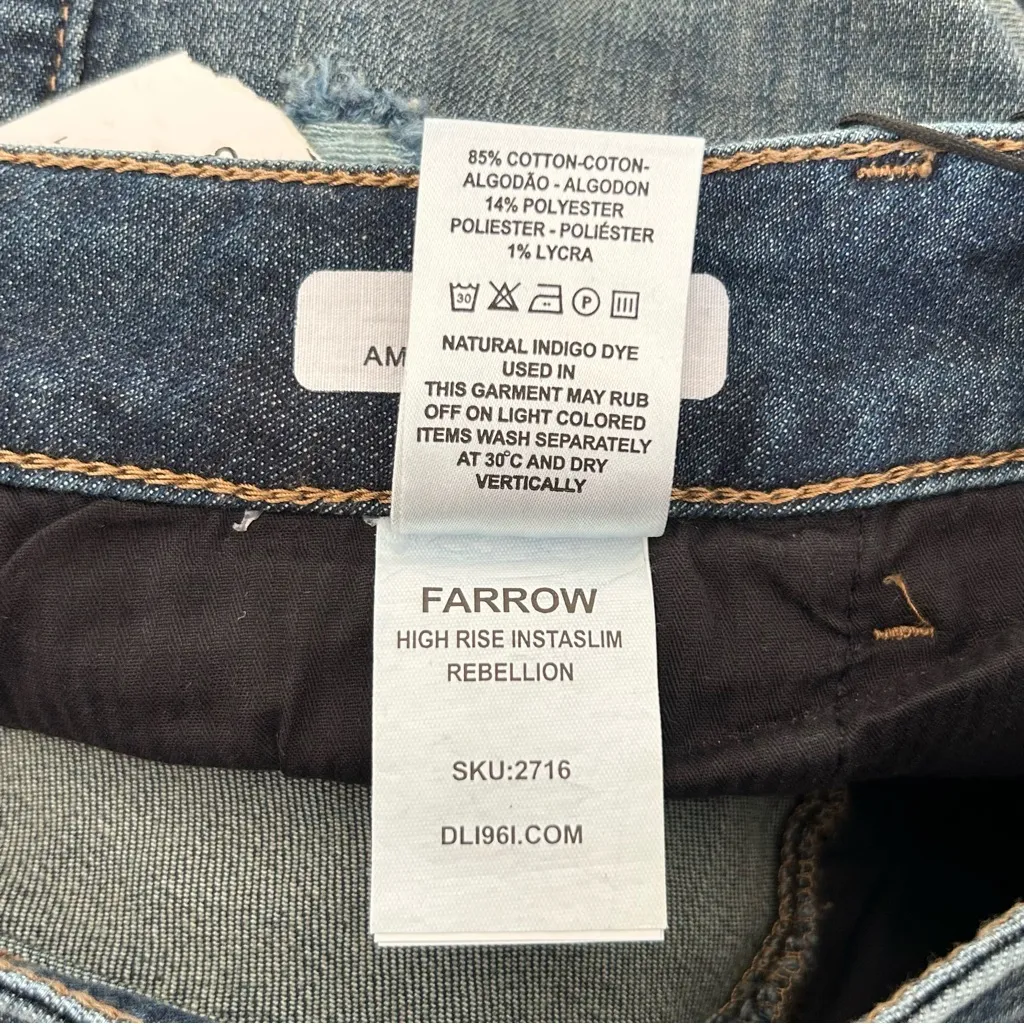 NWT DL1961 Farrow High Rise Instaslim in Rebellion Wash Distressed Jeans Size 28 - Image 8