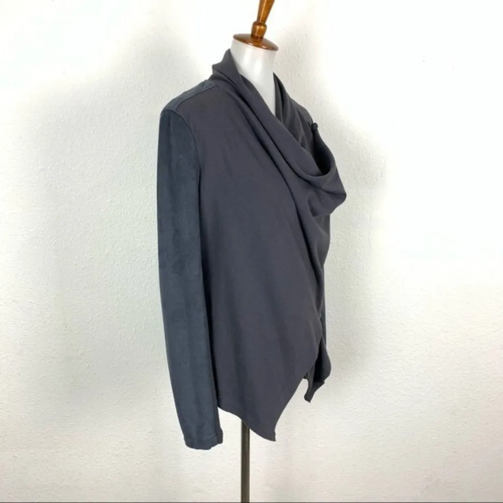 [BLANKNYC] Gray Faux Suede Draped Waterfall Jacket Women’s Medium Open Front‎ - Image 4