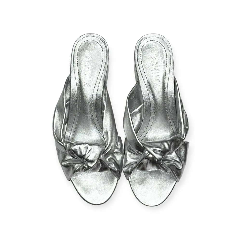 Schutz x Anthropologie ༄ Mindy Mid Block Heels ༄ Metallic Silver Leather ༄ 6.5M - Image 11