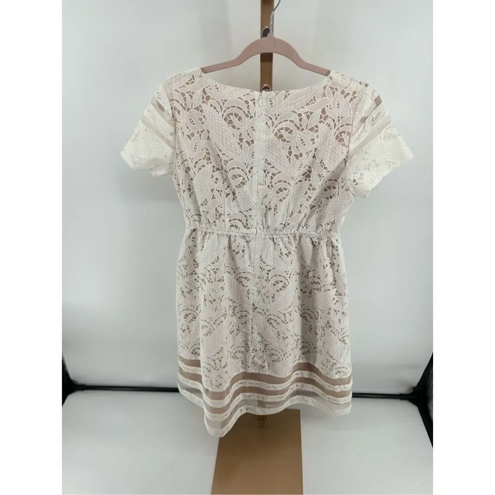 Motherhood Maternity white lace short pleated dress size small - Image 13