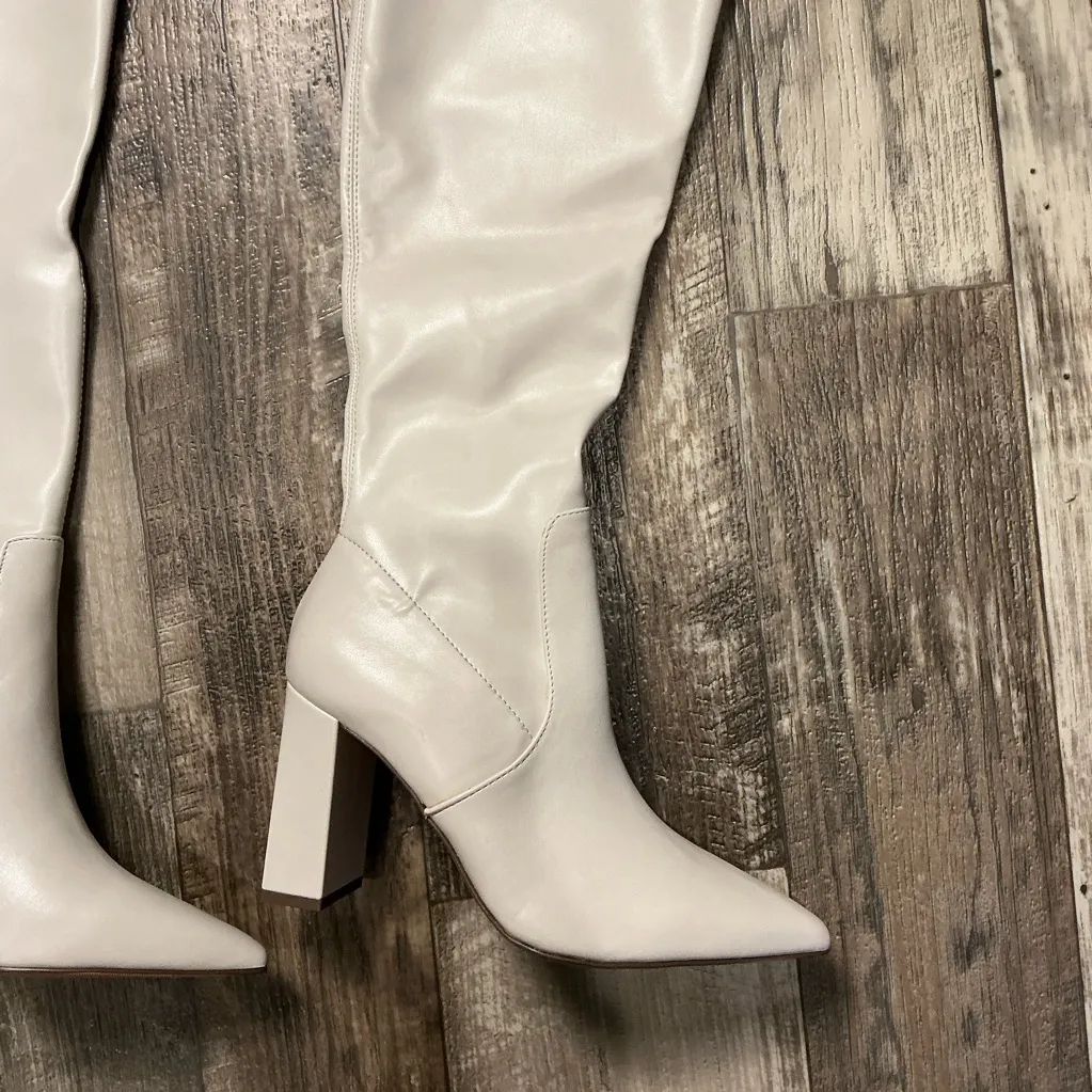 Wild Pair Elegant Cream Knee-High Boots Size 8 - Image 9