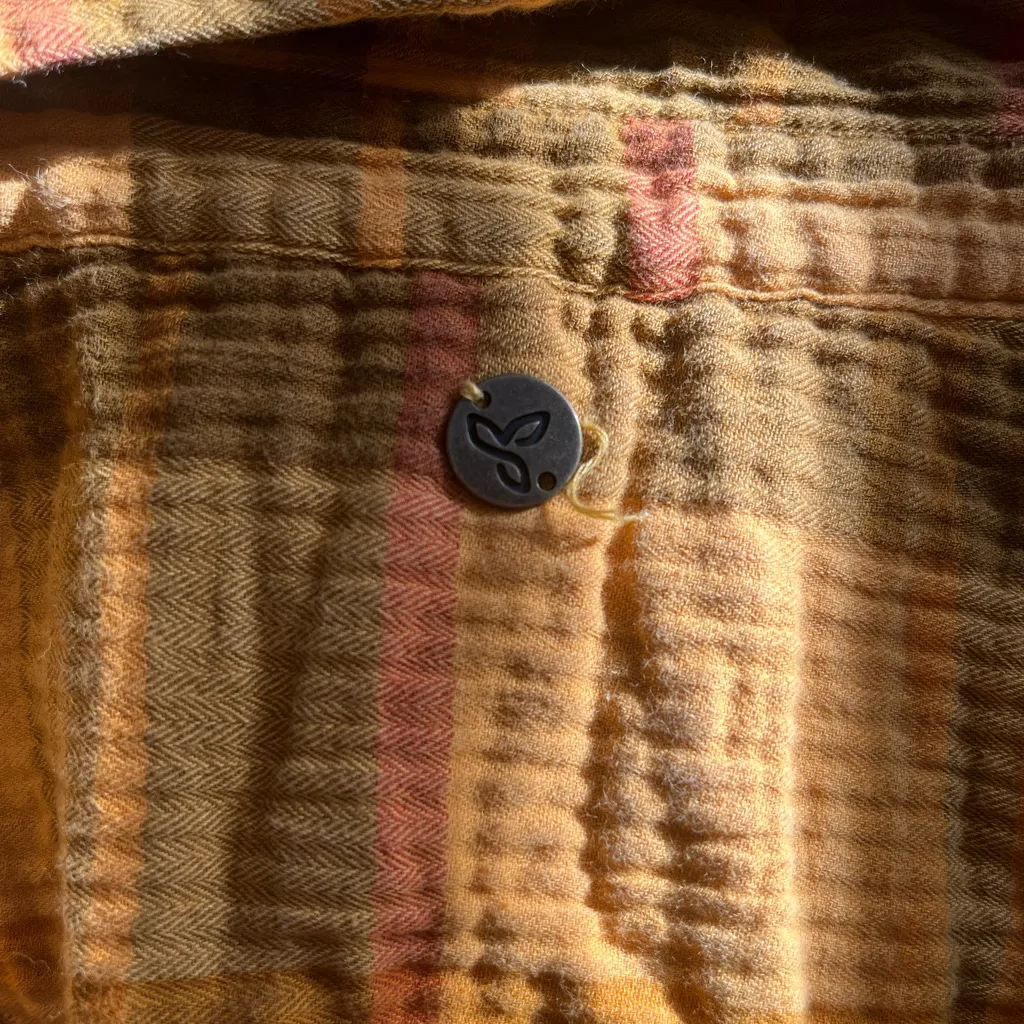 Prana‎ Yellow and Brown Organic Cotton Plaid Flannel Style Button Down Shirt - Image 4