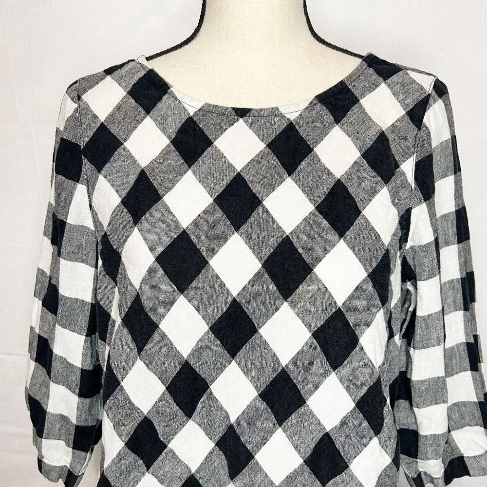 J. Jill Love Linen Black White Buffalo Check Plaid Top Sz MP Medium Petite - Image 2