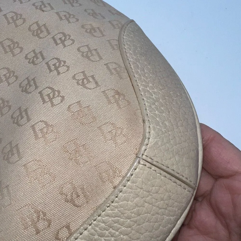 Dooney & Bourke Cream Signature Canvas and Leather Hobo Bag with Adjustable Leat - Image 15