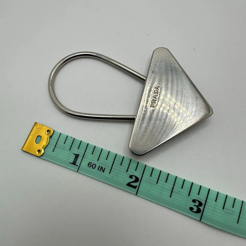 Prada Triangle Silver‎ Tone Key Ring Chain Replacement Lock Bag Charm - Image 8