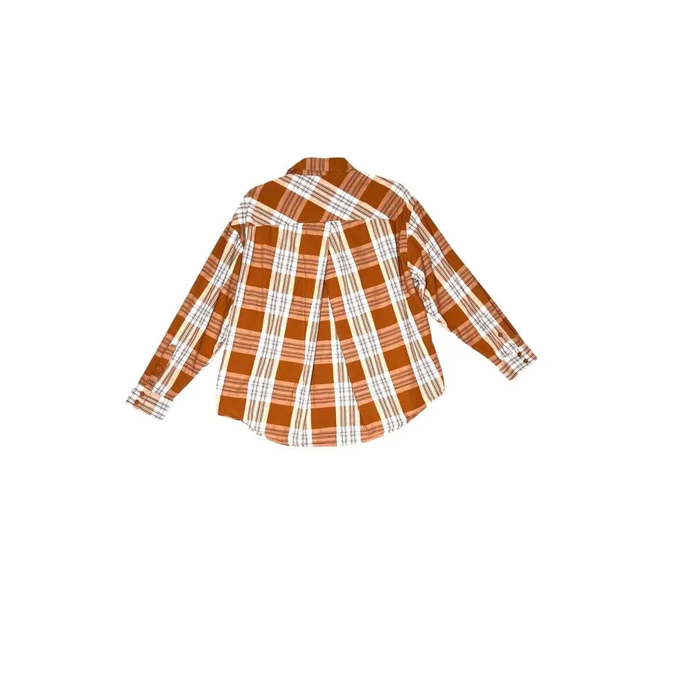 Garnet Hill size 14 brown/white plaid button-up career travel 100% cotton - Image 2