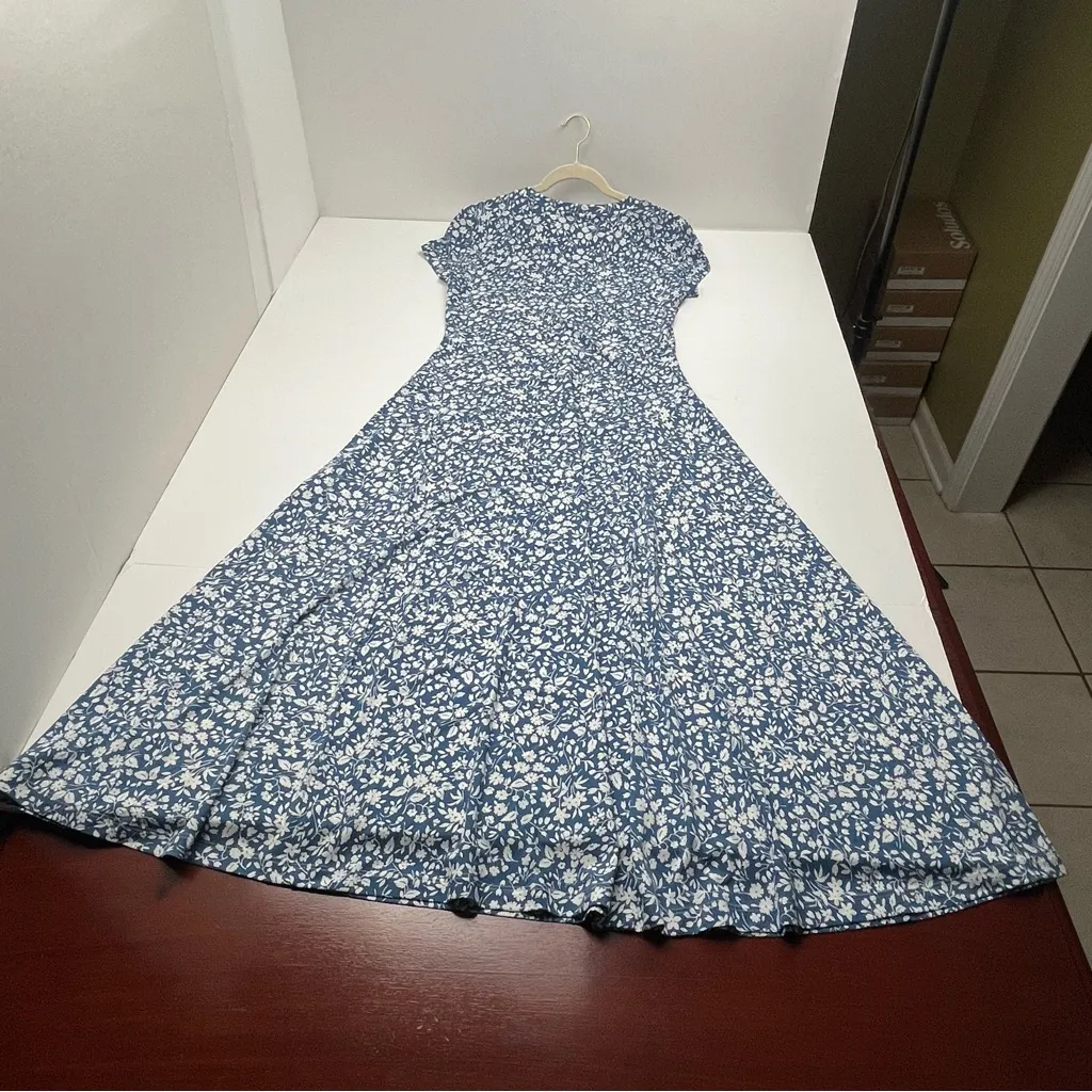 Lauren Ralph Lauren Womens Floral Stretch Jersey Tee Dress Blue White Medium NEW - Image 16