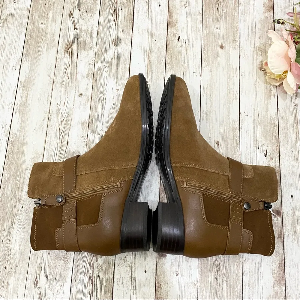 Isaac Mizrahi  Saran Cognac Brown Suede Booties 8 - Image 5